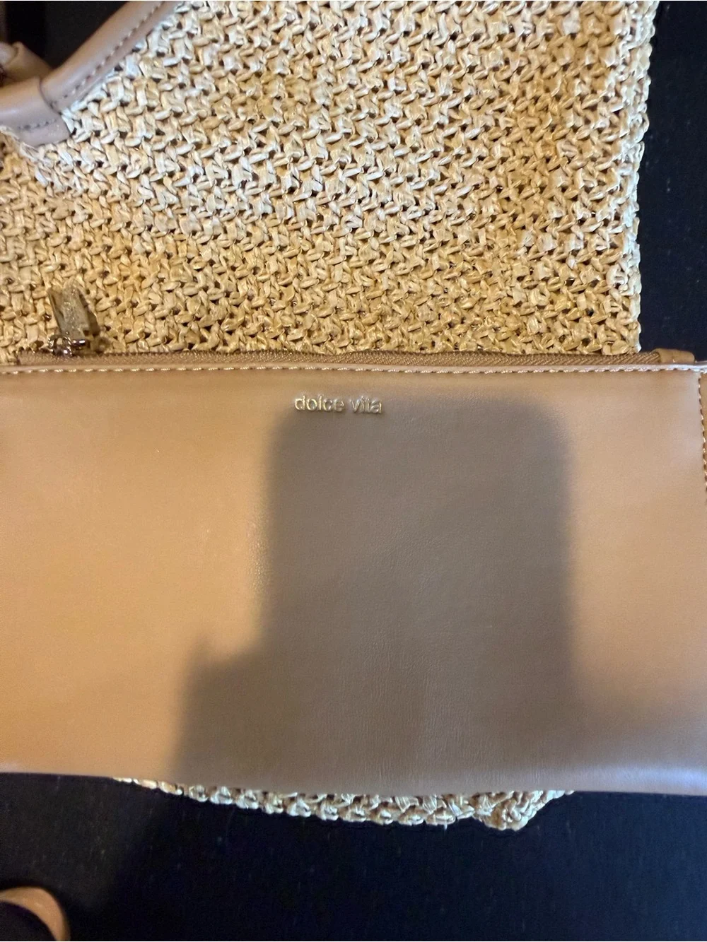 Dolce Vita Straw Shoulder Bag with Tan Leather Pouch